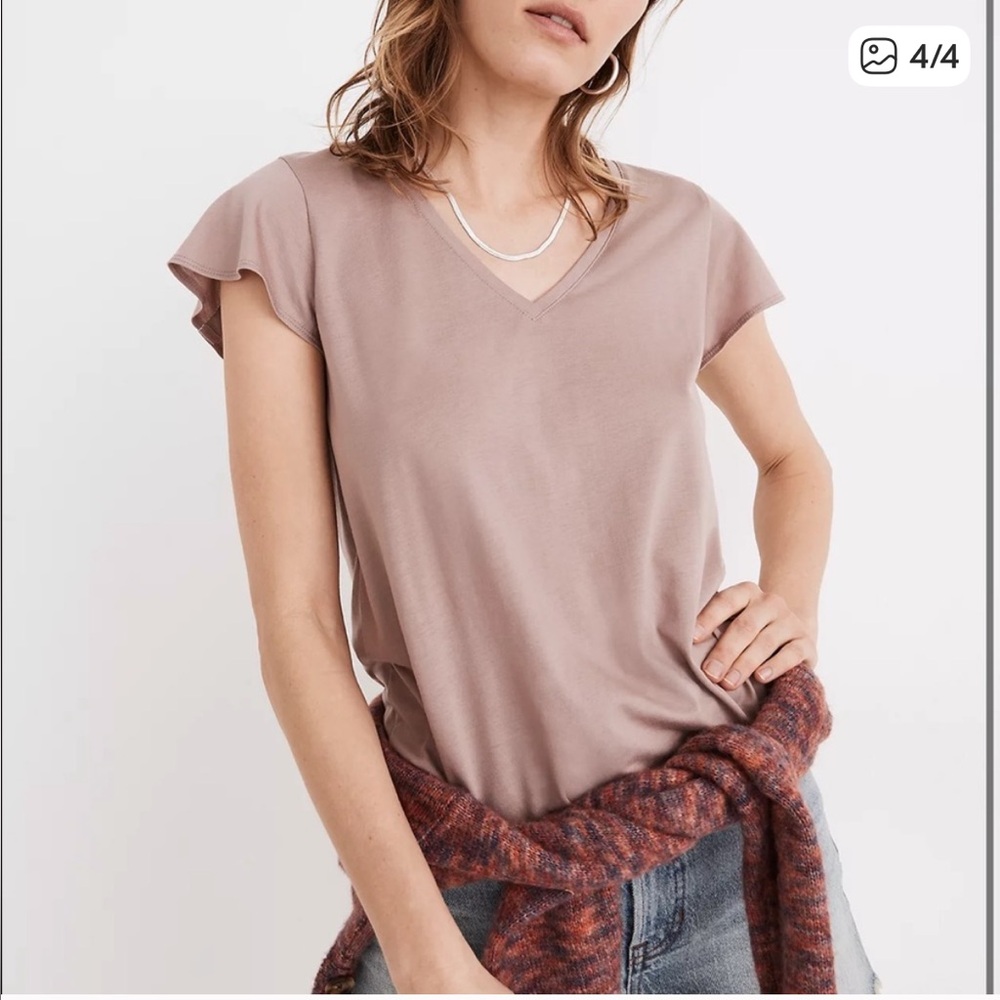 Madewell Crawford Flutter Sleeve V-Neck Black Short Sleeve Tee Top Size XXS - Picture 2 of 7
